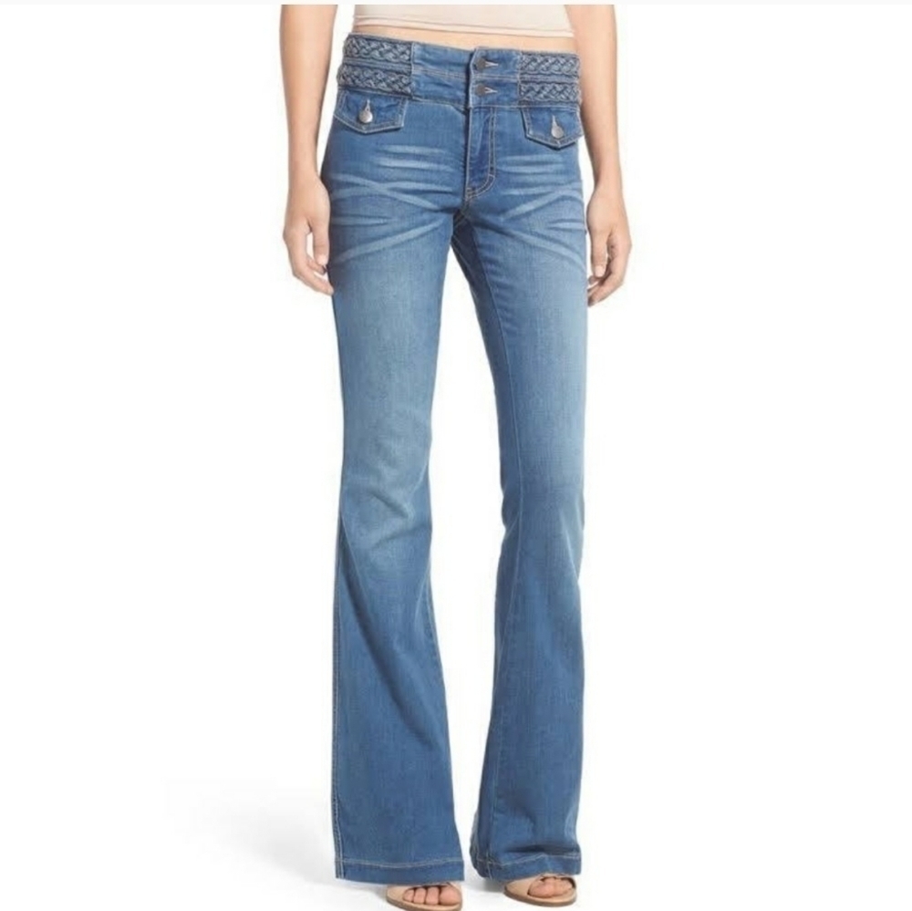 SUN & SHADOW retro flare jeans with braid